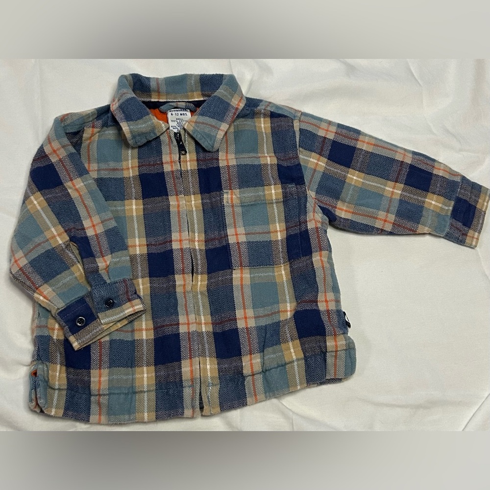 Gymboree Boys Zip-Up Jacket - Blue Plaid with Orange Lining